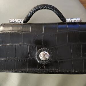 Black Croc-Embossed Handbag with Silver Accents